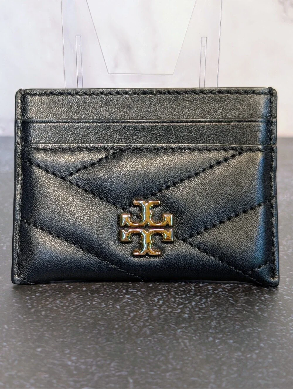 Tory Burch Black Quilted Calf Leather Card Holder